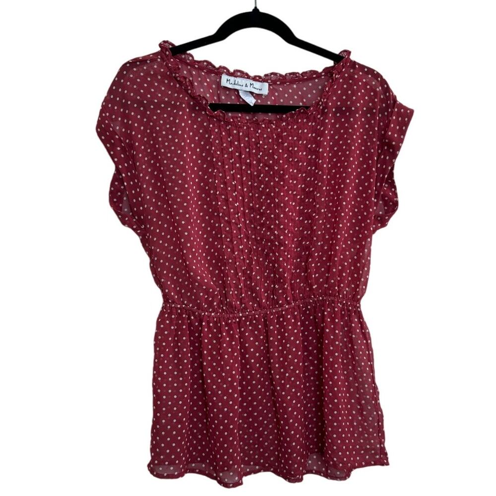 Women's Sheer Ruffle Neck Sleeveless Elastic Waist Blouse Top Medium